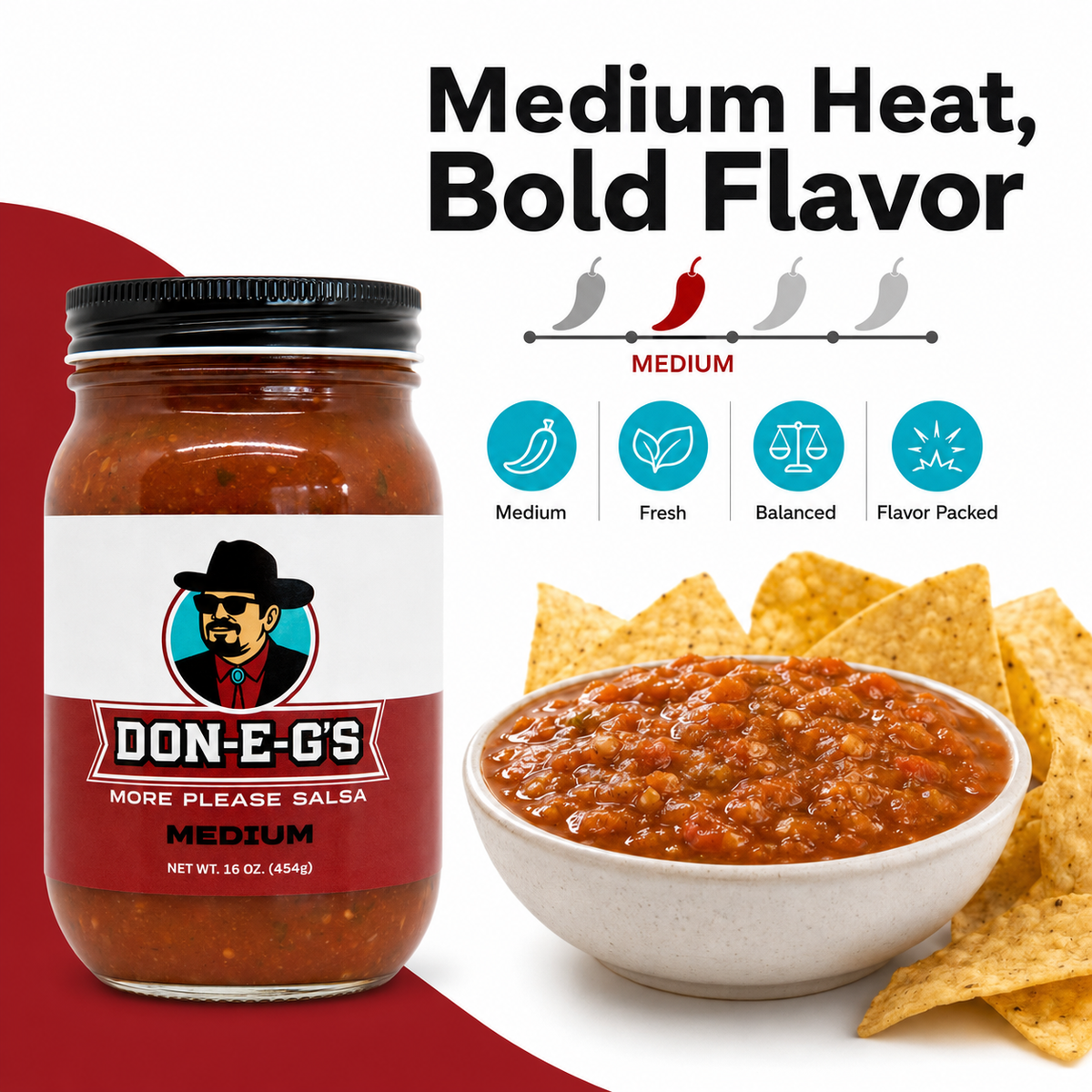 Don-E-G's Salsa Variety Pack: Original, Medium, and Hot - Spicy Tomato Salsas - Mild to Hot Range