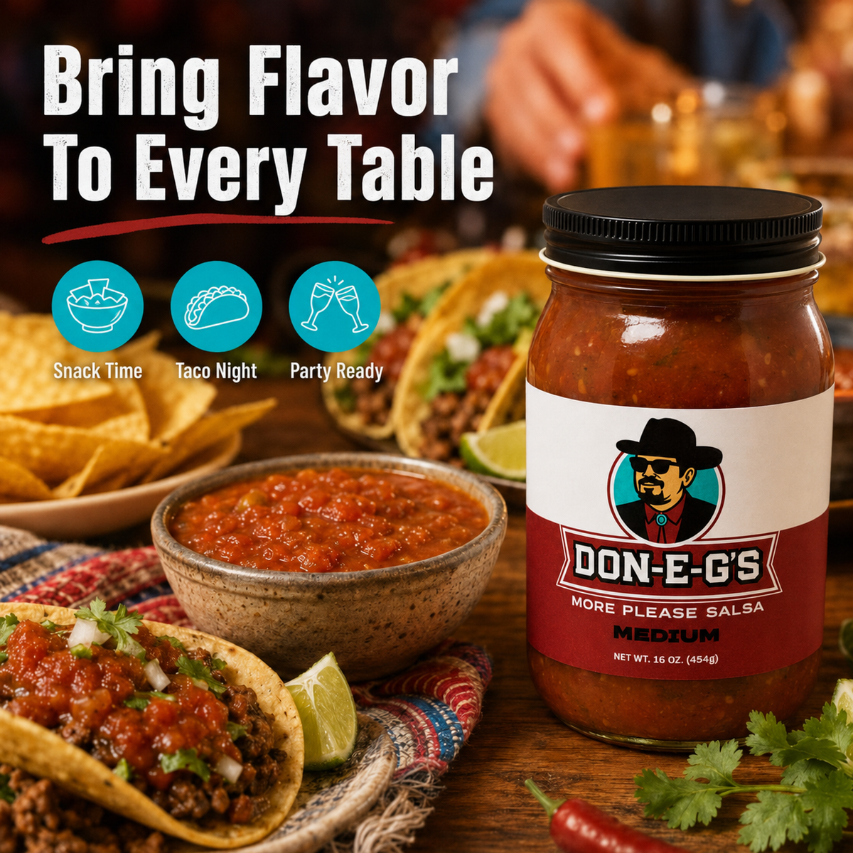 Don-E-G's "More Please" Medium Salsa - Authentic Irresistible Homemade Taste, Made with a Secret Family Recipe, Made in Arkansas, 16 oz (2 Pack)