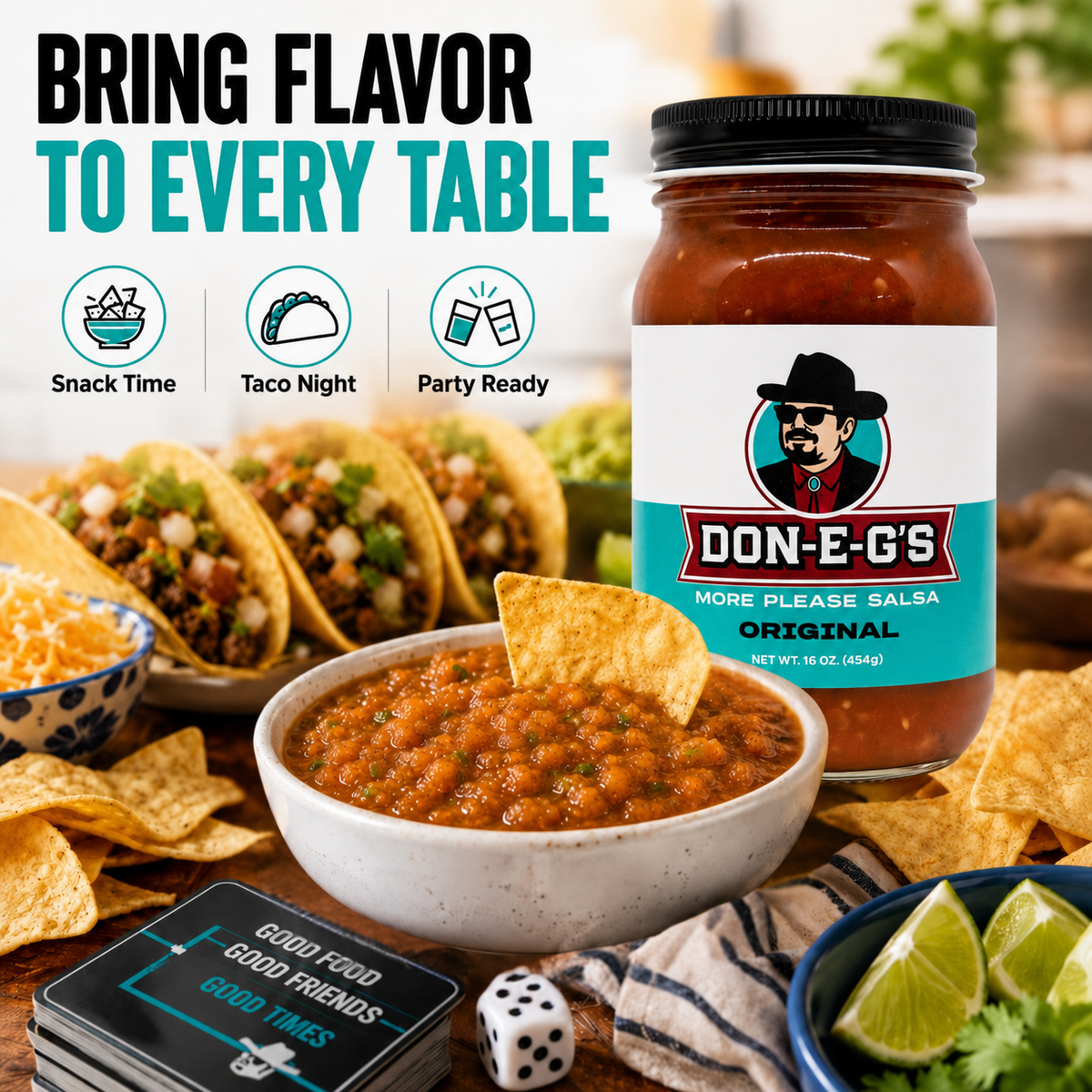 Don-E-G's "More Please" Original Salsa - Authentic Irresistible Homemade Taste, Made with a Secret Family Recipe, Made in Arkansas, 16 oz (2 Pack)