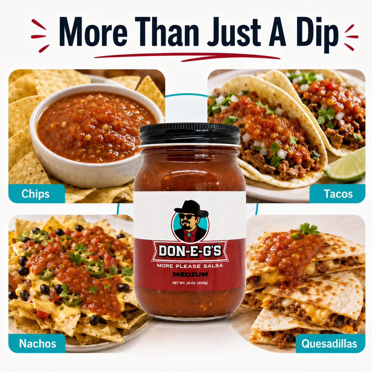 Don-E-G's "More Please" Medium Salsa - Authentic Irresistible Homemade Taste, Made with a Secret Family Recipe, Made in Arkansas, 16 oz (2 Pack)
