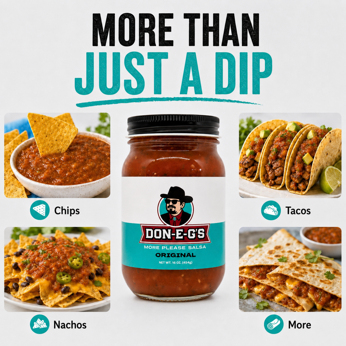 Don-E-G's "More Please" Original Salsa - Authentic Irresistible Homemade Taste, Made with a Secret Family Recipe, Made in Arkansas, 16 oz (2 Pack)
