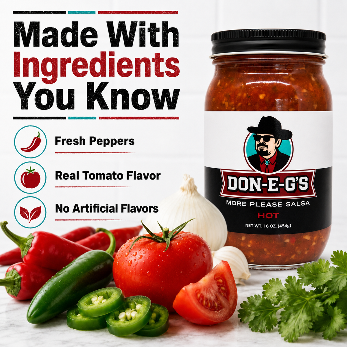 Don-E-G's Salsa Variety Pack: Original, Medium, and Hot - Spicy Tomato Salsas - Mild to Hot Range
