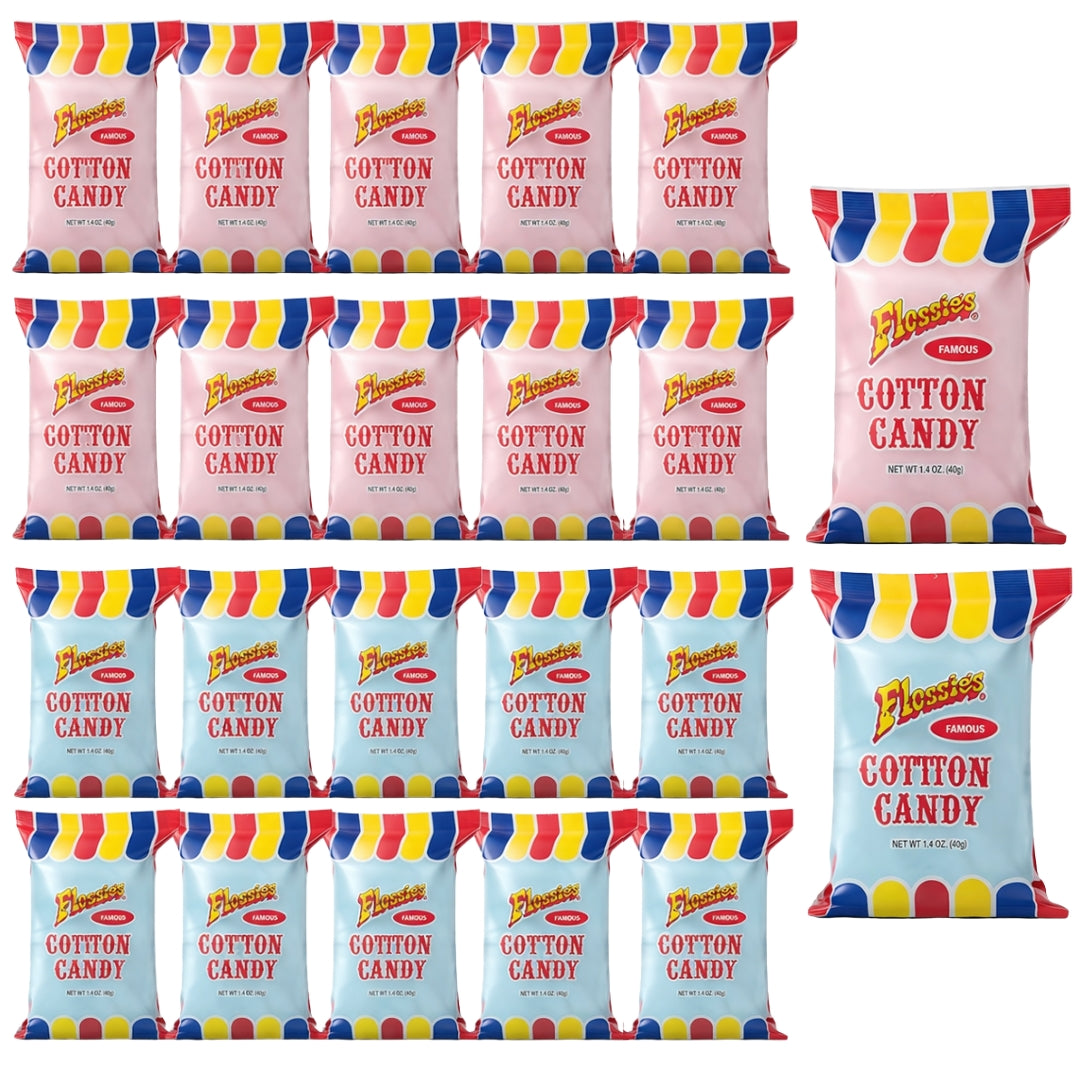 Flossie's Famous Cotton Candy Blue and Pink Party Flavors, 2.4oz Bag