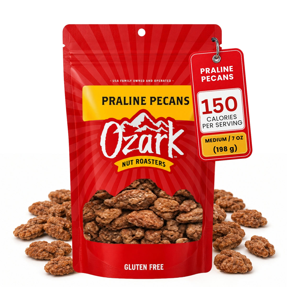 OZARK NUT ROASTERS, Praline Pecans, Flavored Snack Nuts, World-Class Gourmet Candied Peanuts, Resealable Pack