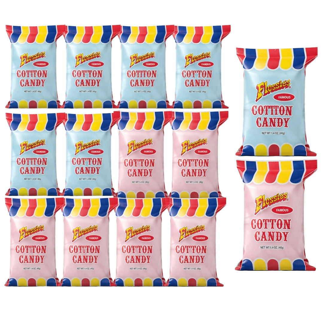 Flossie's Famous Cotton Candy Blue and Pink Party Flavors, 2.4oz Bag