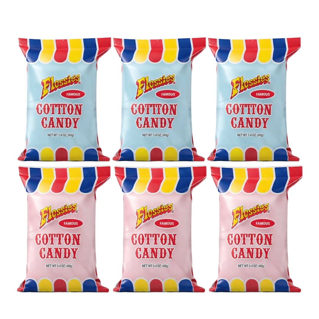 Flossie's Famous Cotton Candy Blue and Pink Party Flavors, 2.4oz Bag