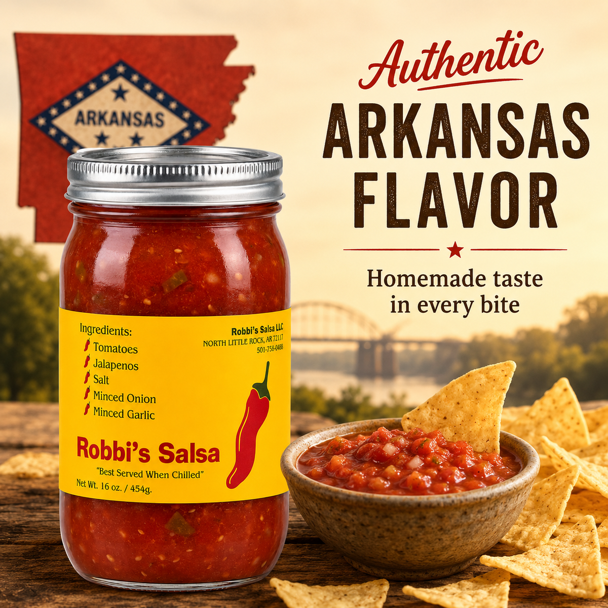 Robbi's Salsa Original - Authentic Arkansas Flavor in Every Bite! Homemade Taste with Secret Blend of Tomatoes, Jalapeno Peppers, Salt, Onion & Garlic, 