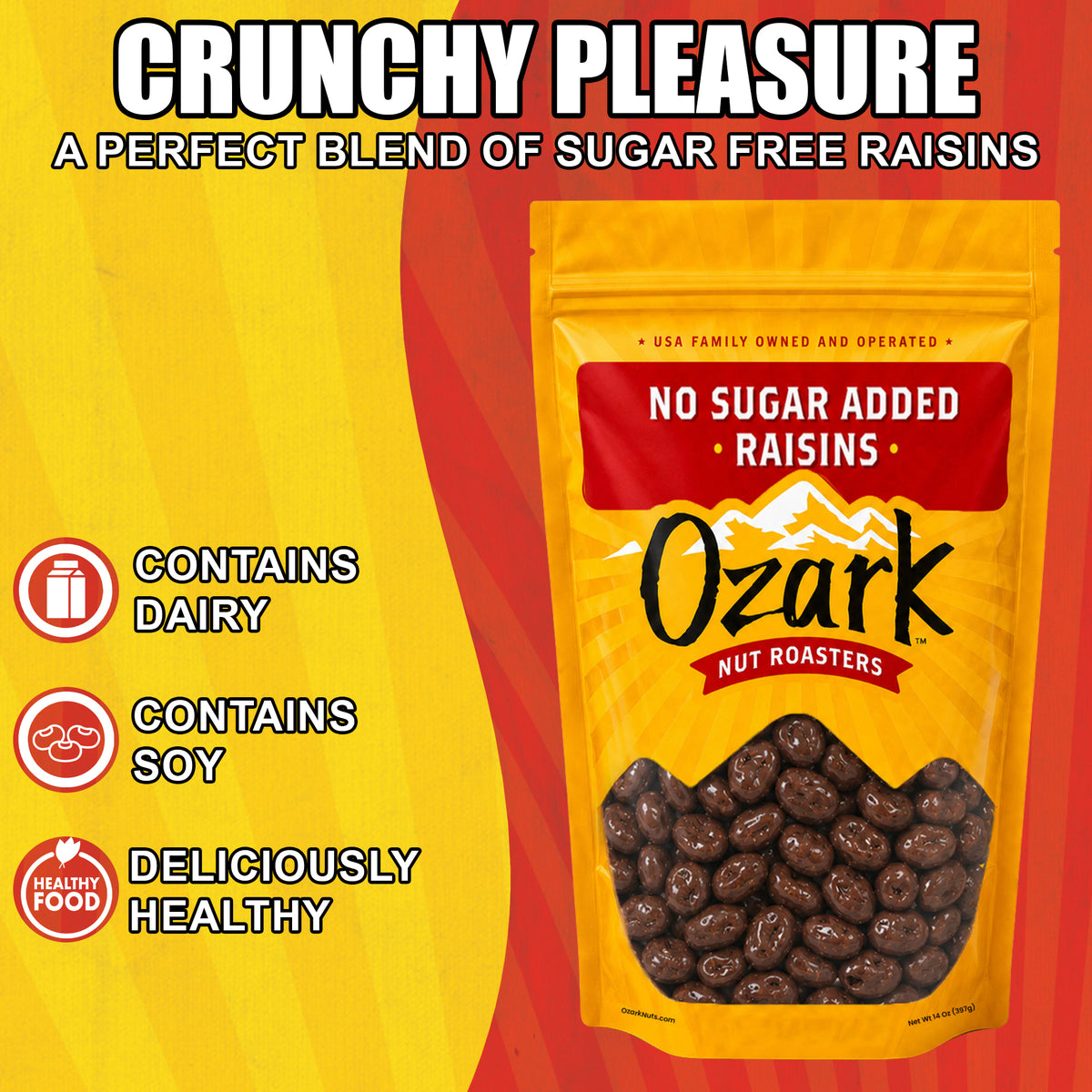 OZARK NUT ROASTERS, No Sugar Added Raisins, Flavored Snack Nuts, World-Class Gourmet Candied Peanuts, Resealable Pack