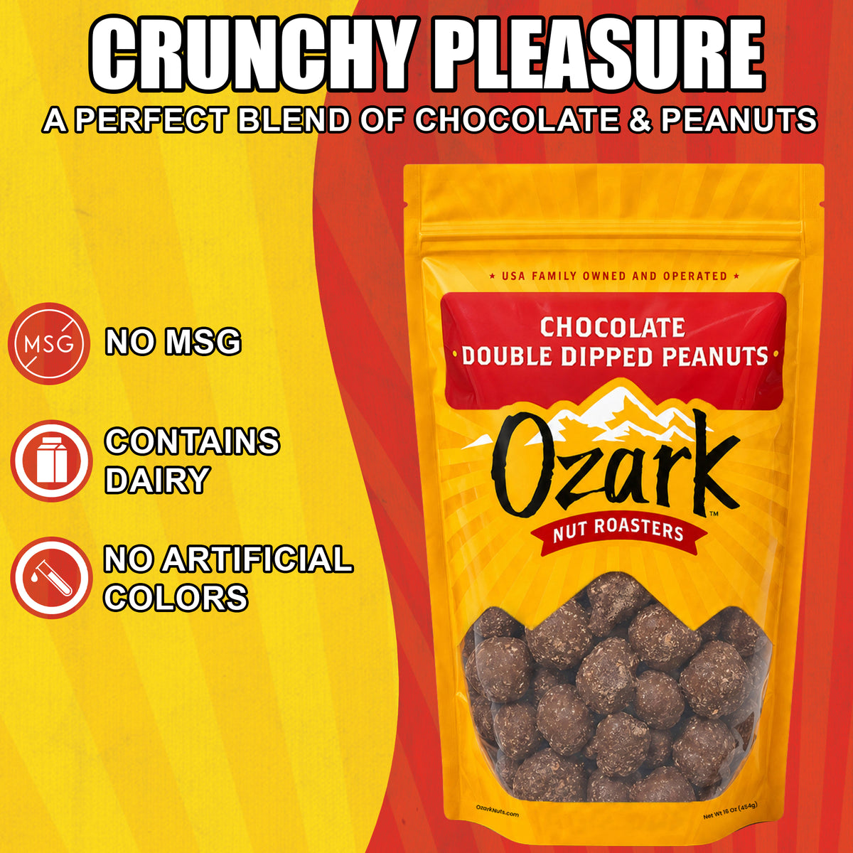 OZARK NUT ROASTERS, Double Dipped Chocolate Peanuts, Flavored Snack Nuts, World-Class Gourmet Candied Peanuts, Resealable Pack