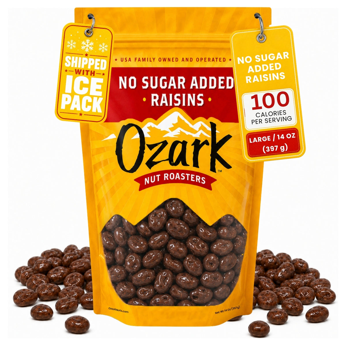 OZARK NUT ROASTERS, No Sugar Added Raisins, Flavored Snack Nuts, World-Class Gourmet Candied Peanuts, Resealable Pack