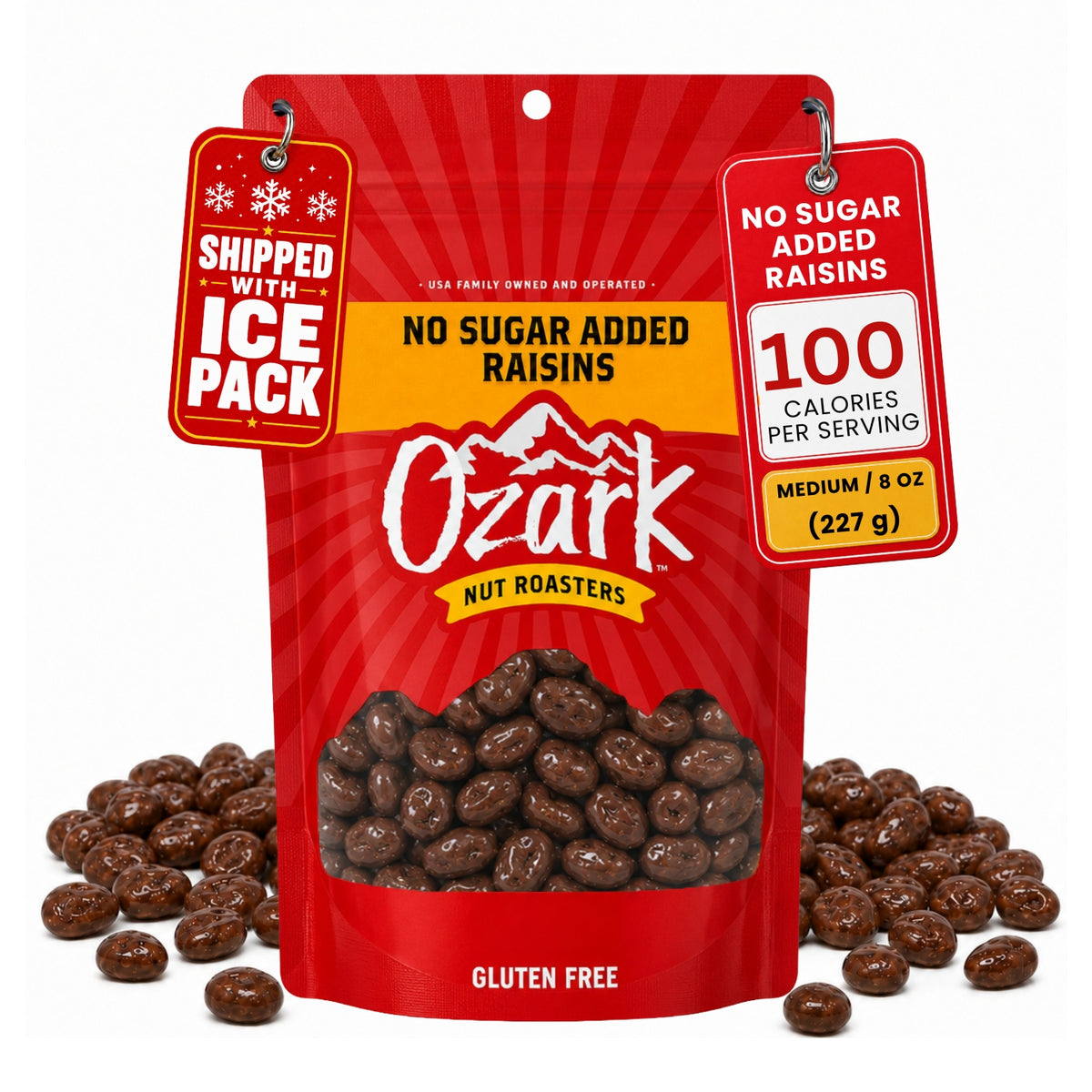 OZARK NUT ROASTERS, No Sugar Added Raisins, Flavored Snack Nuts, World-Class Gourmet Candied Peanuts, Resealable Pack