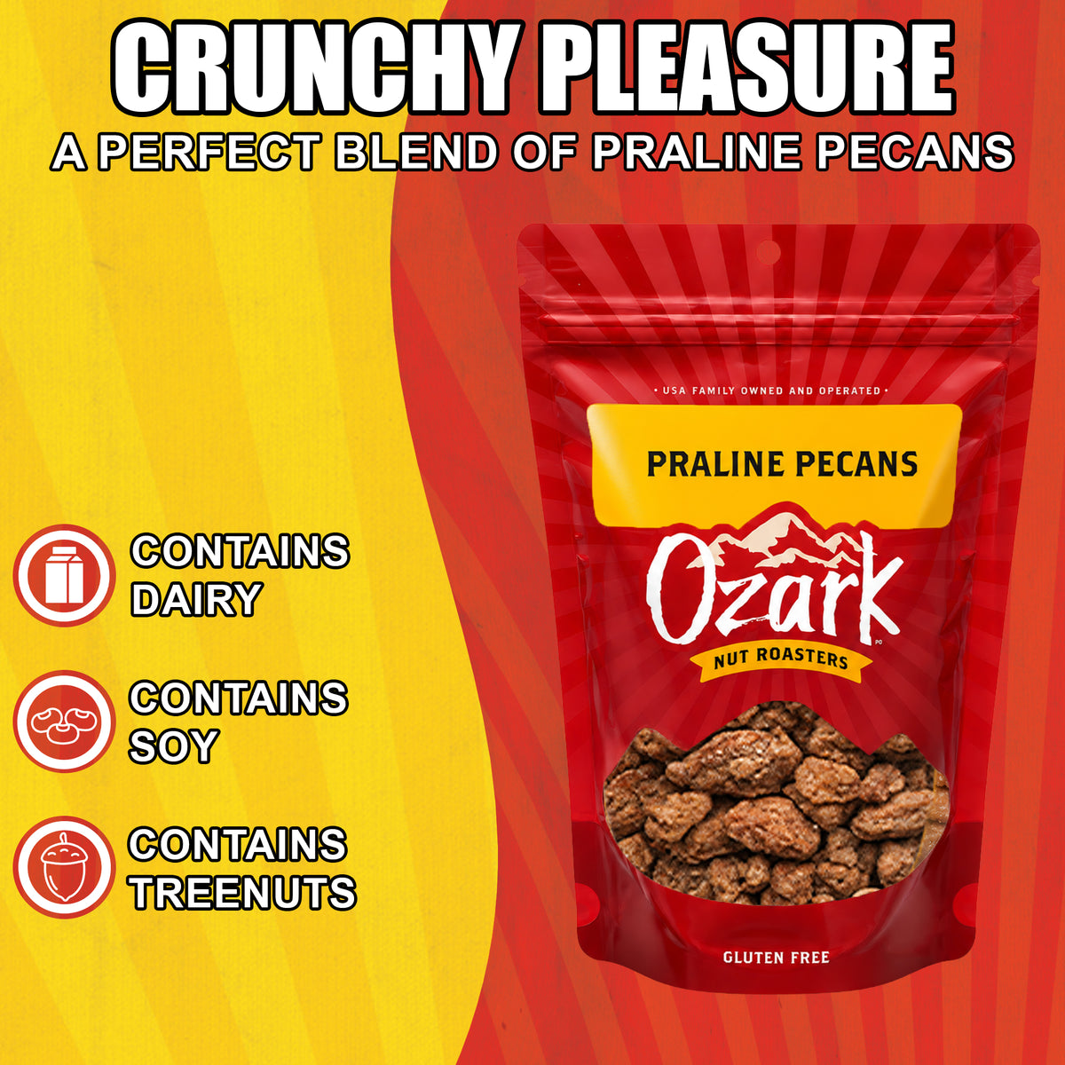 OZARK NUT ROASTERS, Praline Pecans, Flavored Snack Nuts, World-Class Gourmet Candied Peanuts, Resealable Pack