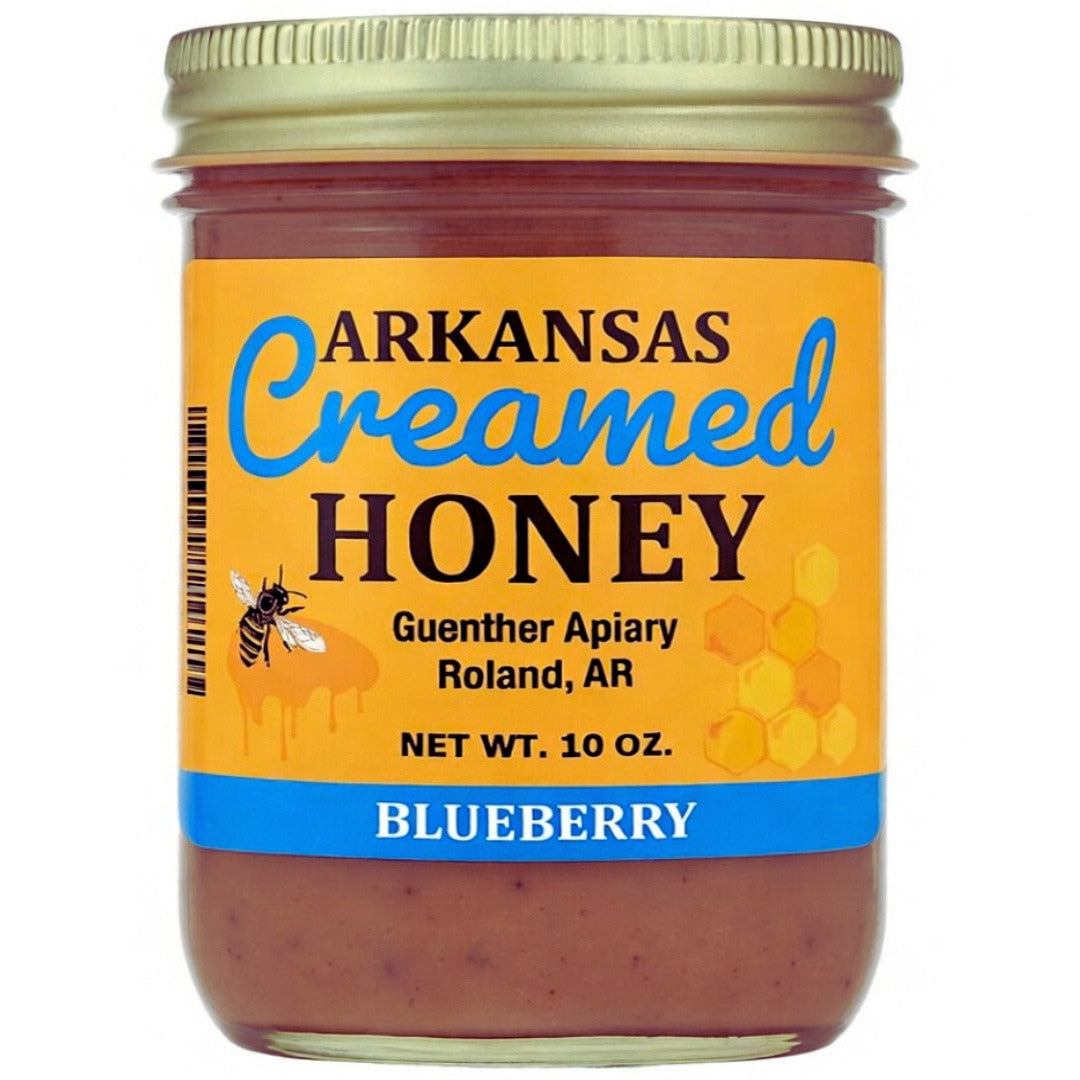 Guenther Apiary Local Arkansas Made Blueberry Creamed Honey - 100% Raw Unfiltered Honey - Crafted with Care and Expertise - Antioxidant-Rich Sweetness Packed with Nutrients - 10 oz Jar