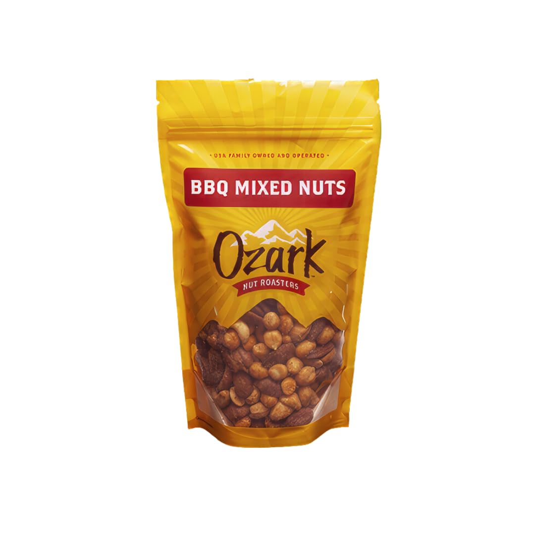 OZARK NUT ROASTERS, Smokey BBQ Mixed Nuts, Flavored Snack Nuts, World-Class Gourmet Candied Peanuts, Resealable Pack