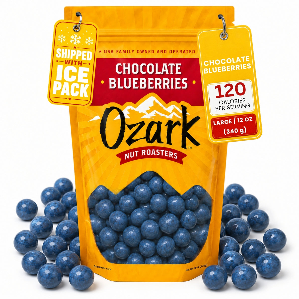 OZARK NUT ROASTERS, Chocolate Blueberries, Flavored Snack Nuts, World-Class Gourmet Candied Peanuts, 4 Ounces Resealable Pack…