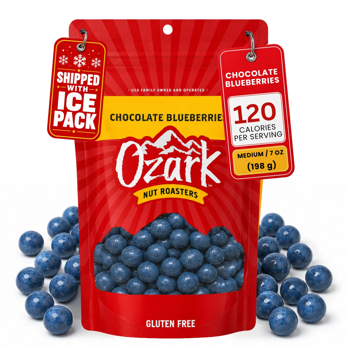 OZARK NUT ROASTERS, Chocolate Blueberries, Flavored Snack Nuts, World-Class Gourmet Candied Peanuts, 4 Ounces Resealable Pack…