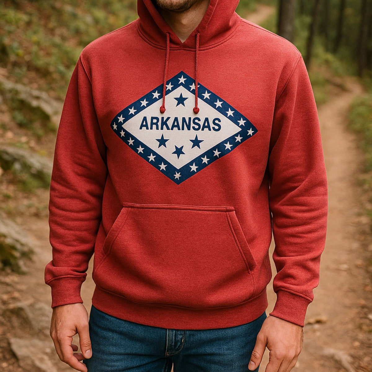 Arkansas Made Vintage State Flag Design Pullover Hoodie - Show Your State in Heather Red Cotton Poly Blend - Men, Women, Kids