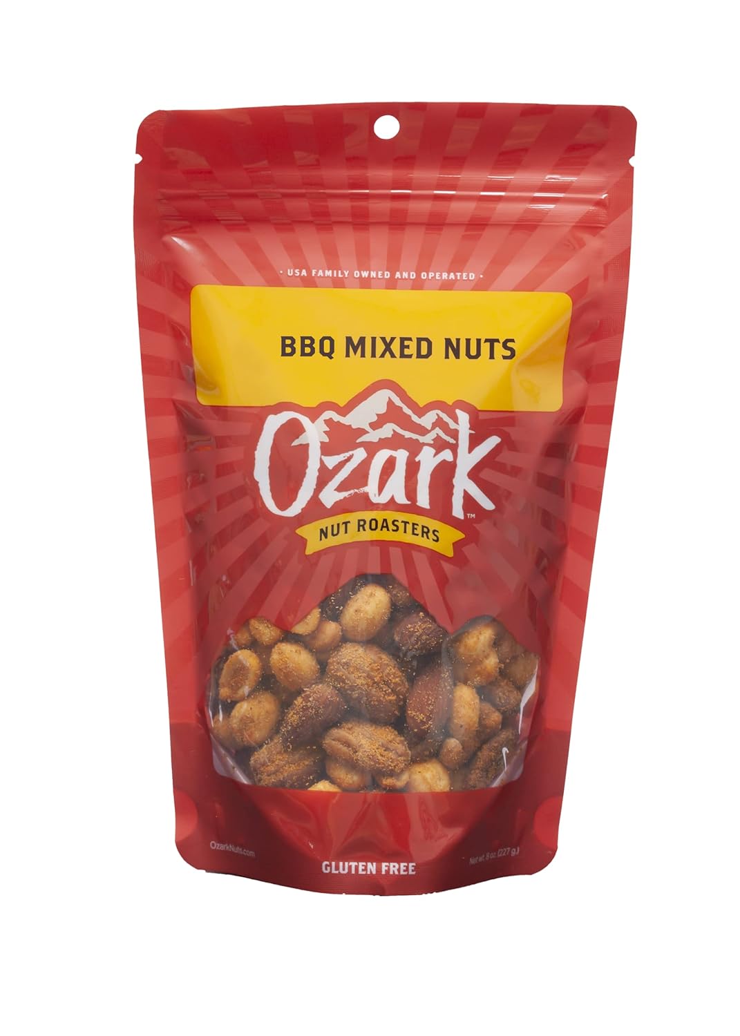 OZARK NUT ROASTERS, Smokey BBQ Mixed Nuts, Flavored Snack Nuts, World-Class Gourmet Candied Peanuts, Resealable Pack