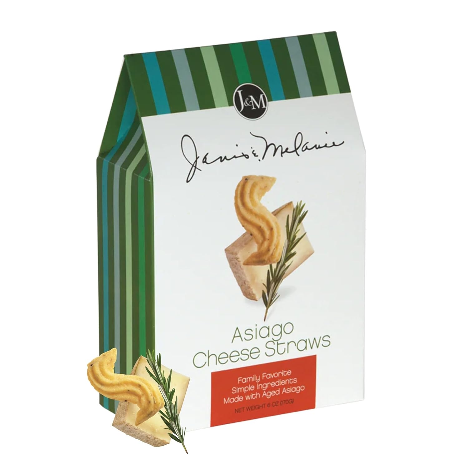 J&M Foods Asiago Cheese Straws, Traditional Southern Snack with Aged Asiago, Rosemary and Cracked Black Pepper - 6oz, 1 Pack