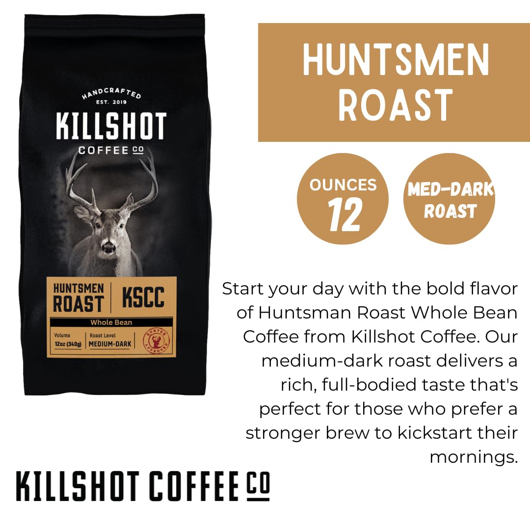 Killshot Coffee Huntsmen Roast, Medium-Dark Roast Whole Bean - 12 Ounce Bag