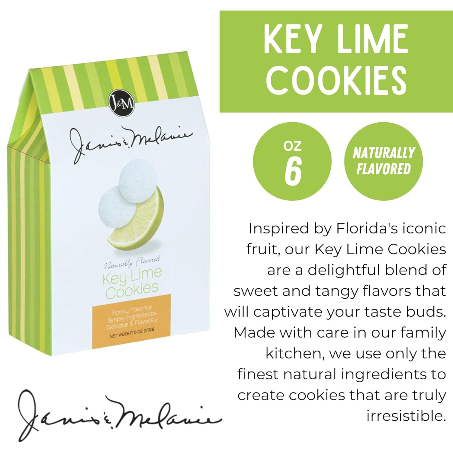 J&M Key Lime Cookies, Refreshing Citrus Flavor, Sweet & Tart for Snacking, Desserts, and Gift-Giving, Delicious Treats, 6 oz, 2 Pack