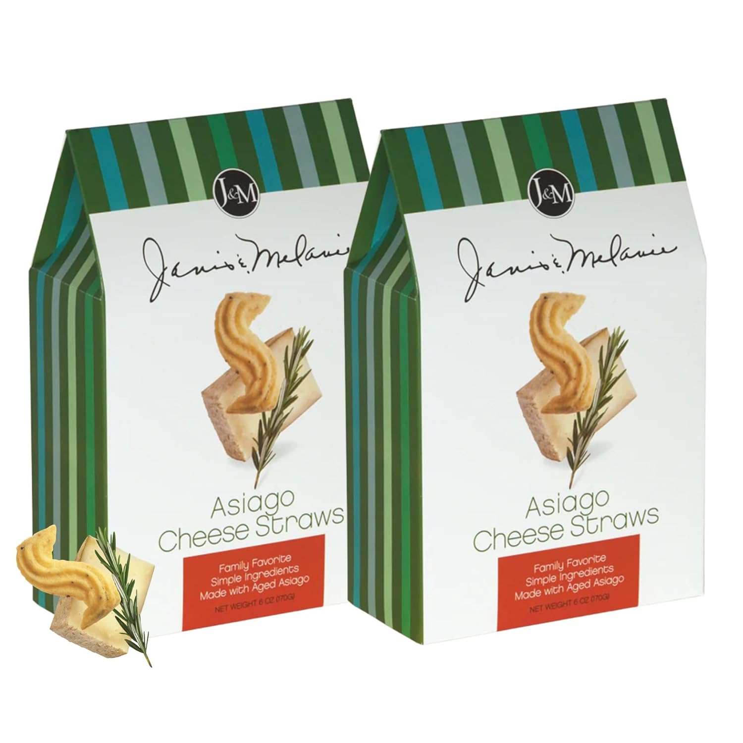 J&M Foods Asiago Cheese Straws, Traditional Southern Snack with Aged Asiago, Rosemary & Cracked Black Pepper - 6oz, 2 Pack