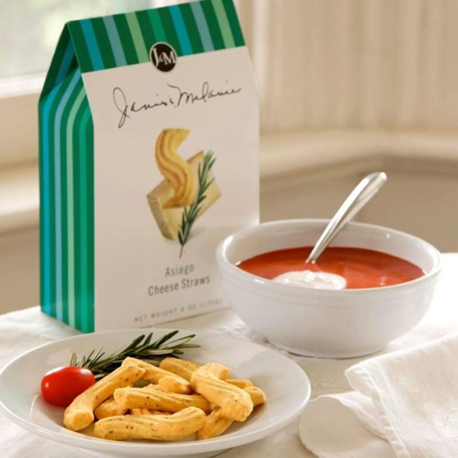 J&M Foods Asiago Cheese Straws, Traditional Southern Snack with Aged Asiago, Rosemary and Cracked Black Pepper - 6oz, 1 Pack