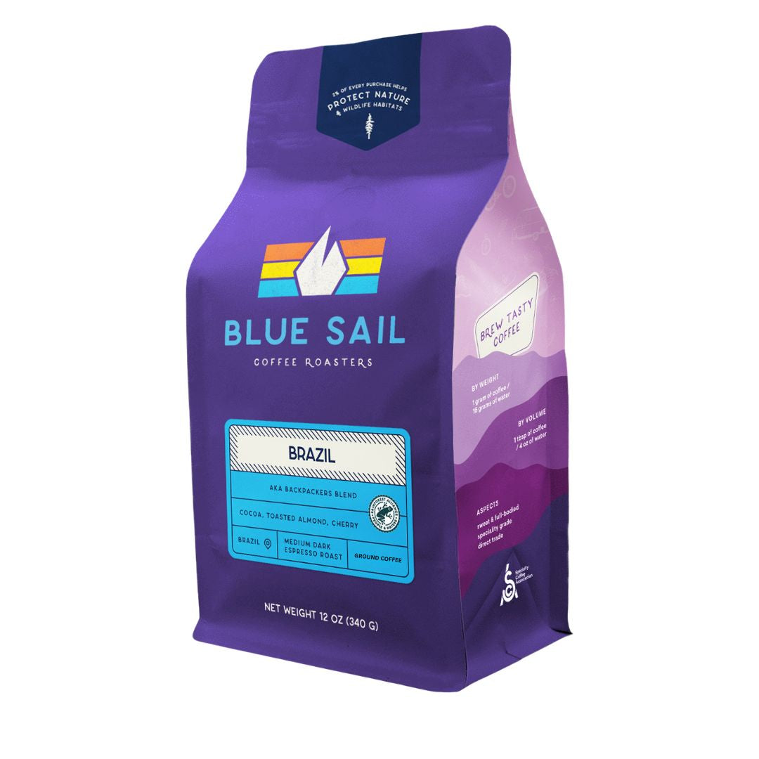 Blue Sail Coffee Backpacker's Blend, Medium Dark Roast Ground Coffee, 12 Ounce