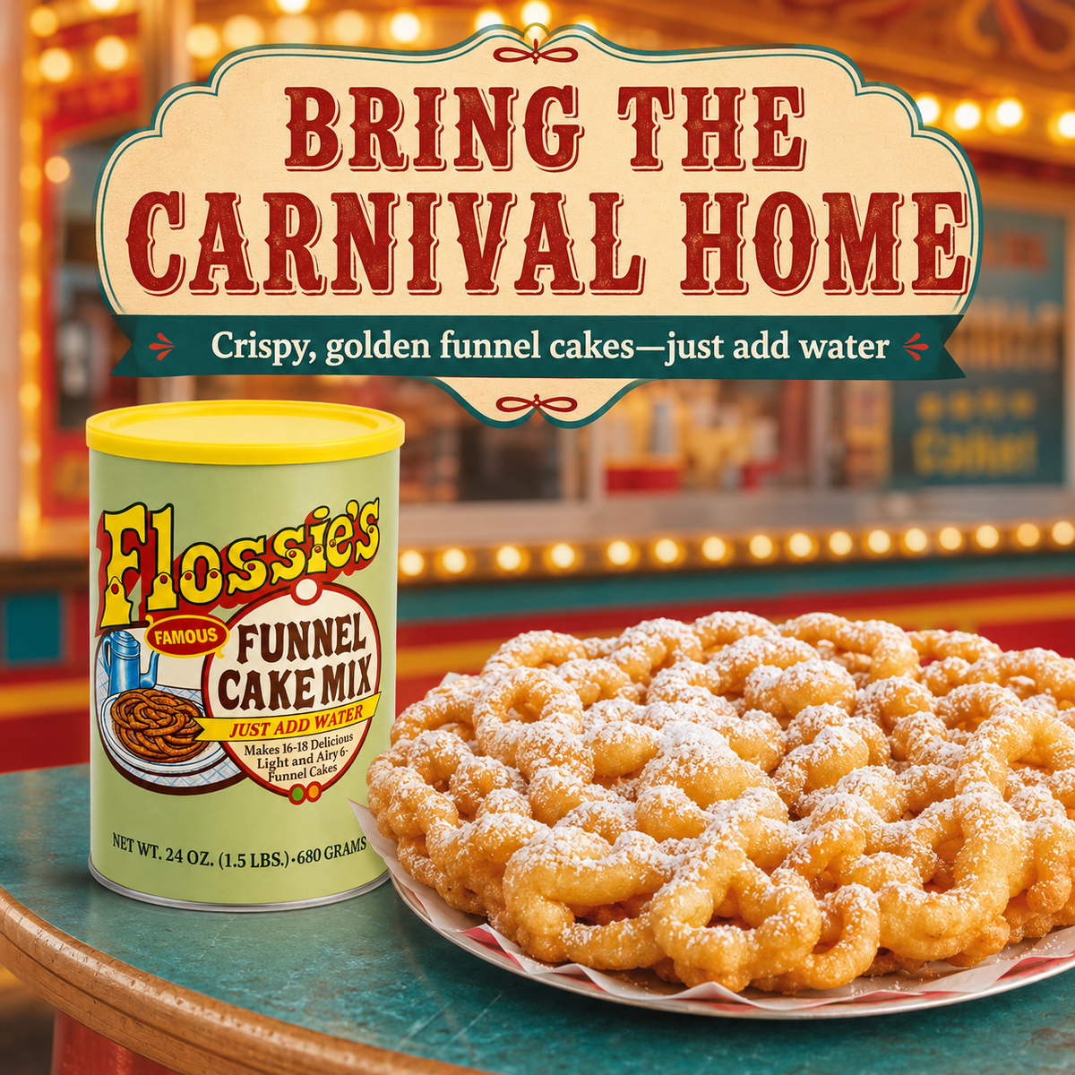 Flossie’s Famous Funnel Cake Mix, Just Add Water, Makes 16-18 Delicious Light and Airy 6in Funnel Cakes