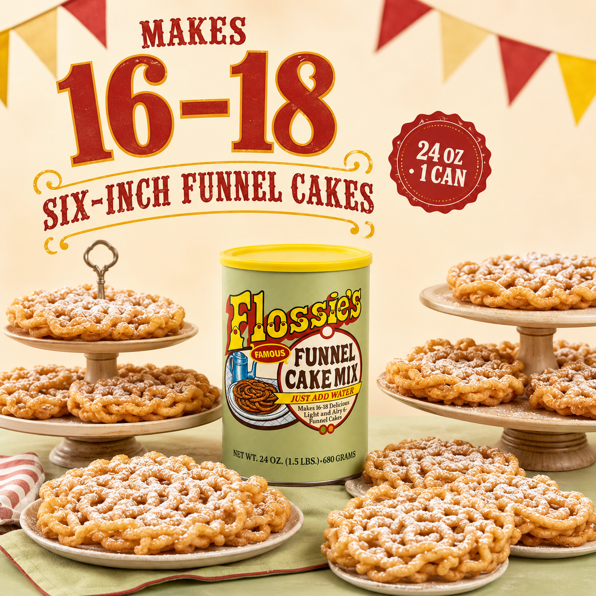 Flossie’s Famous Funnel Cake Mix, Just Add Water, Makes 16-18 Delicious Light and Airy 6in Funnel Cakes