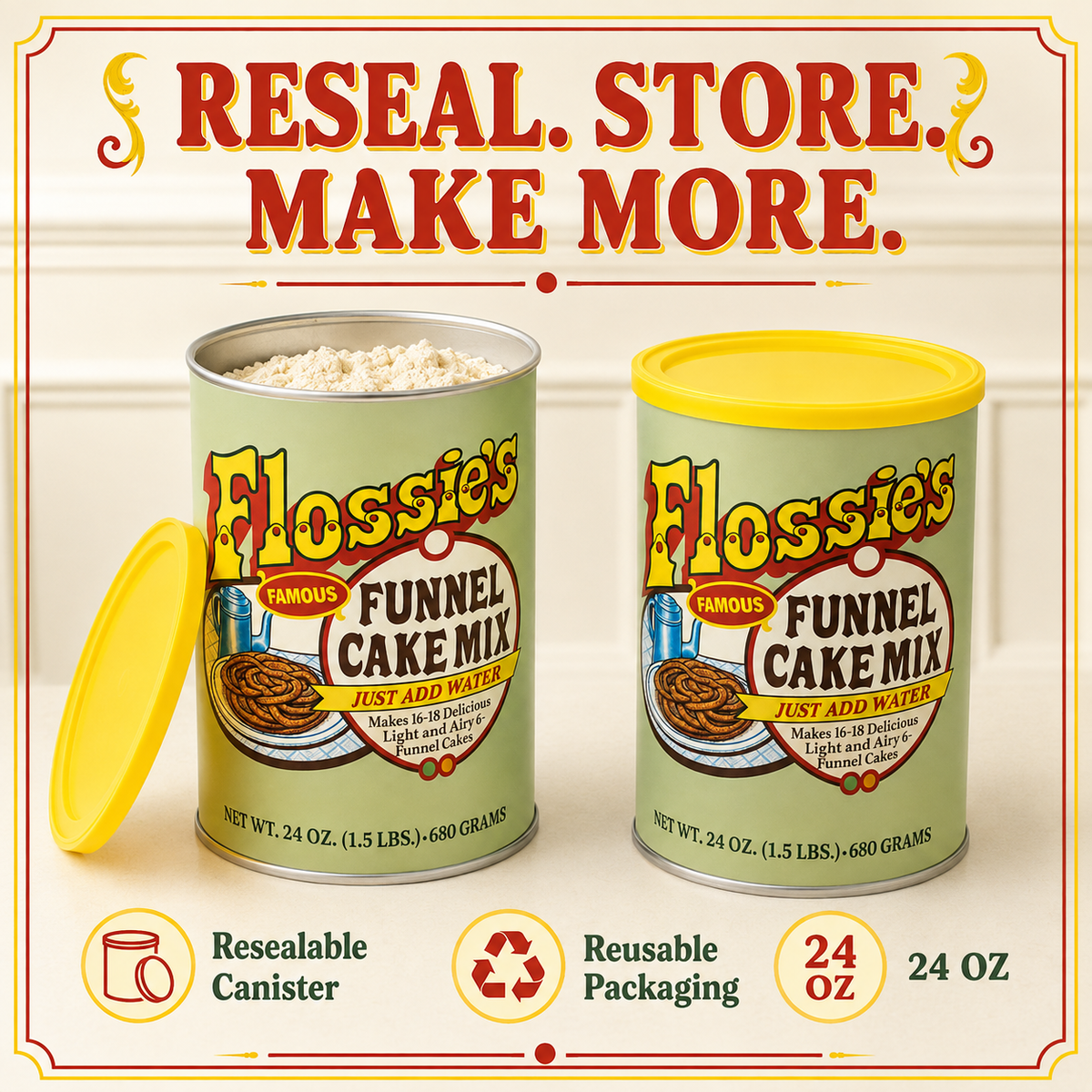 Flossie’s Famous Funnel Cake Mix, Just Add Water, Makes 16-18 Delicious Light and Airy 6in Funnel Cakes