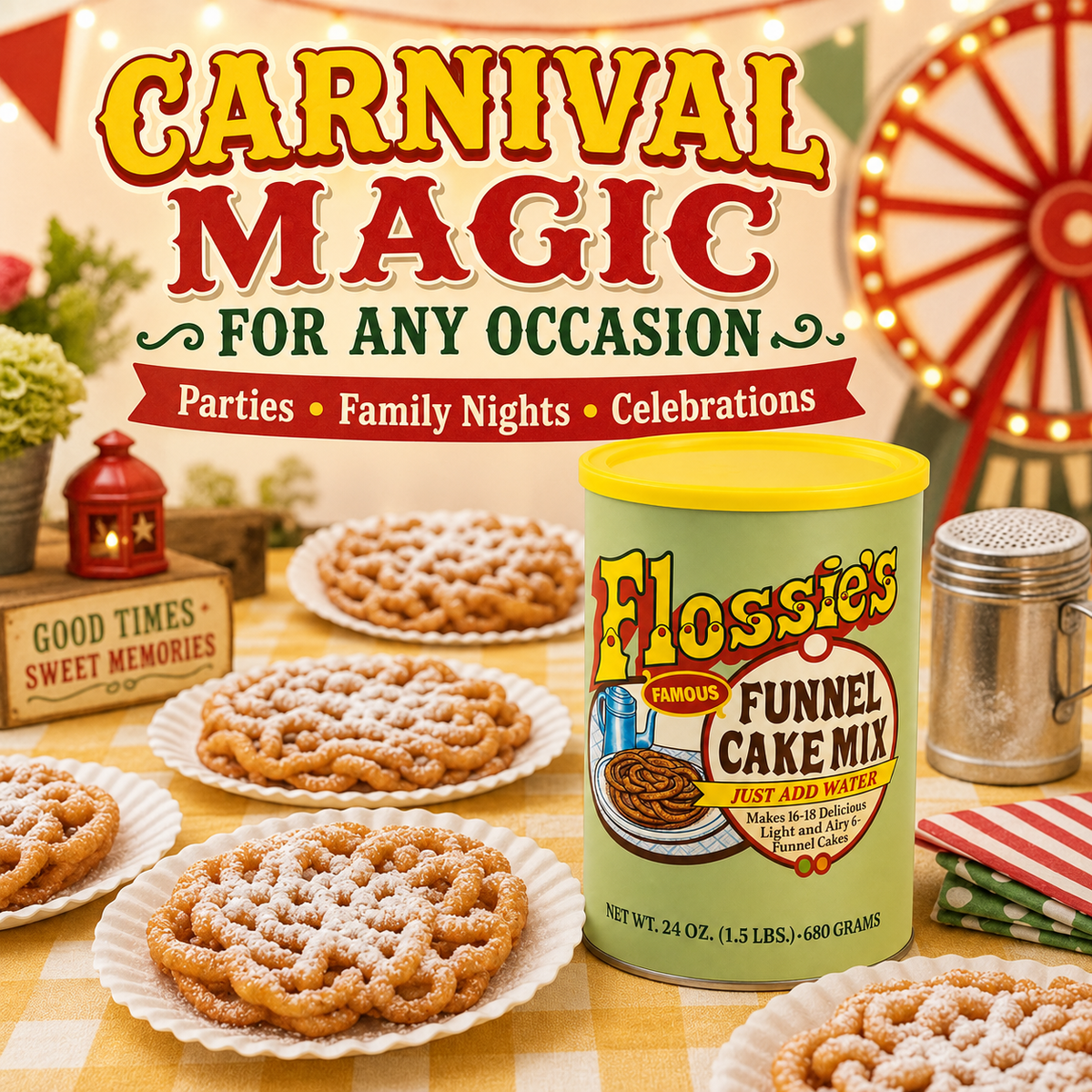 Flossie’s Famous Funnel Cake Mix, Just Add Water, Makes 16-18 Delicious Light and Airy 6in Funnel Cakes