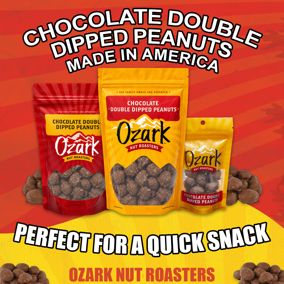 OZARK NUT ROASTERS, Double Dipped Chocolate Peanuts, Flavored Snack Nuts, World-Class Gourmet Candied Peanuts, Resealable Pack