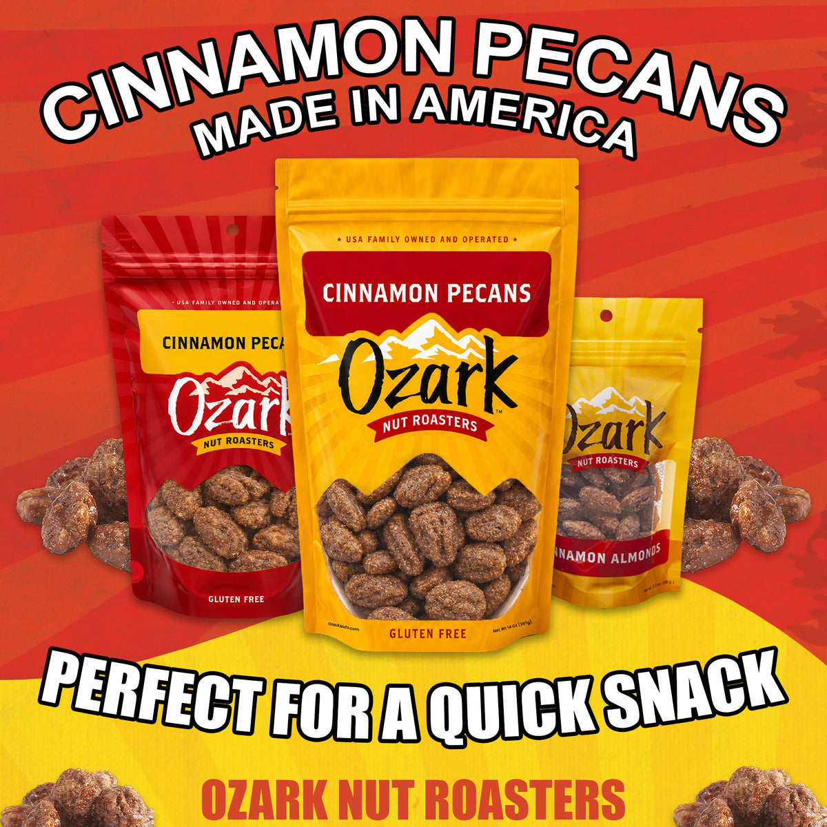OZARK NUT ROASTERS, Praline Pecans, Flavored Snack Nuts, World-Class Gourmet Candied Peanuts, Resealable Pack