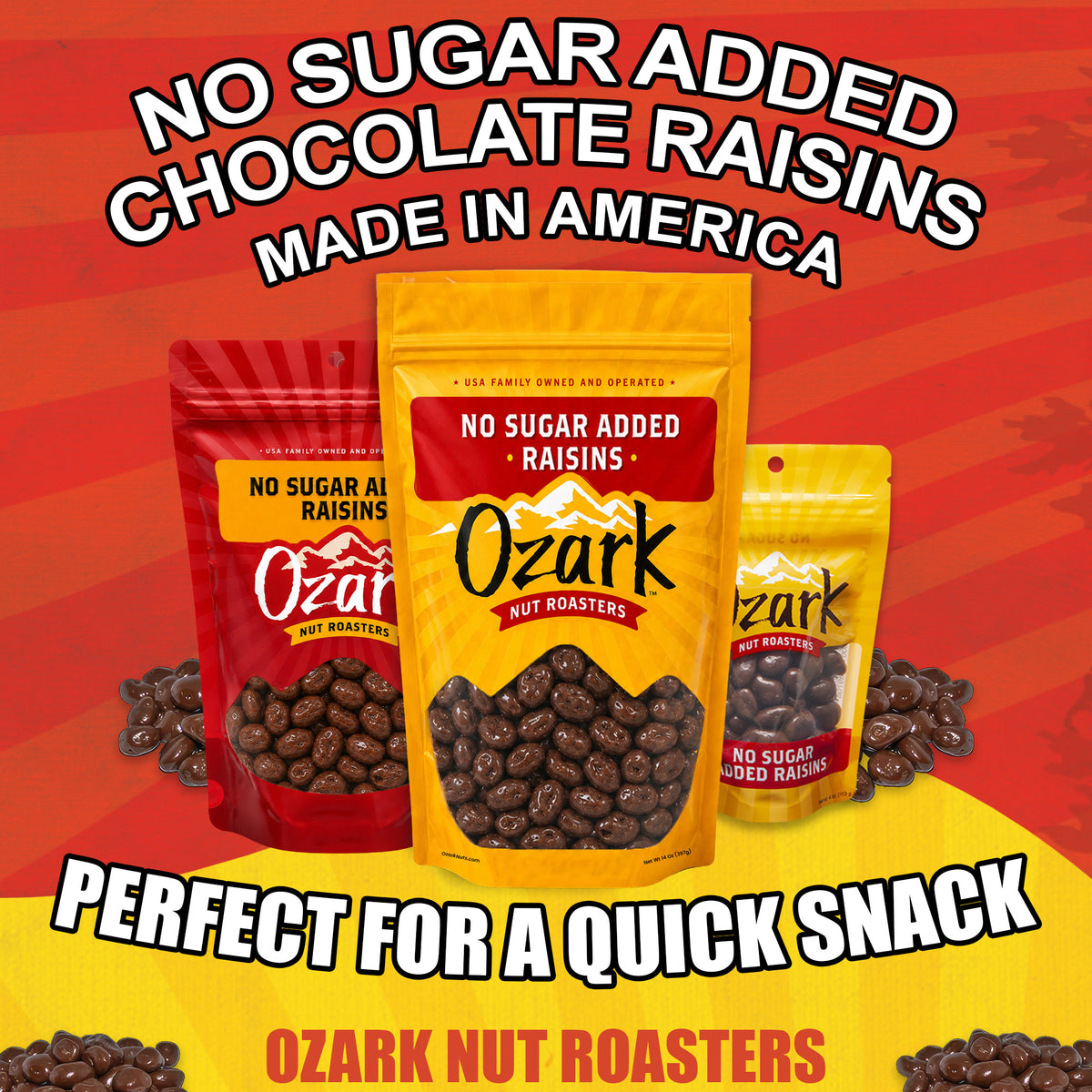 OZARK NUT ROASTERS, No Sugar Added Raisins, Flavored Snack Nuts, World-Class Gourmet Candied Peanuts, Resealable Pack
