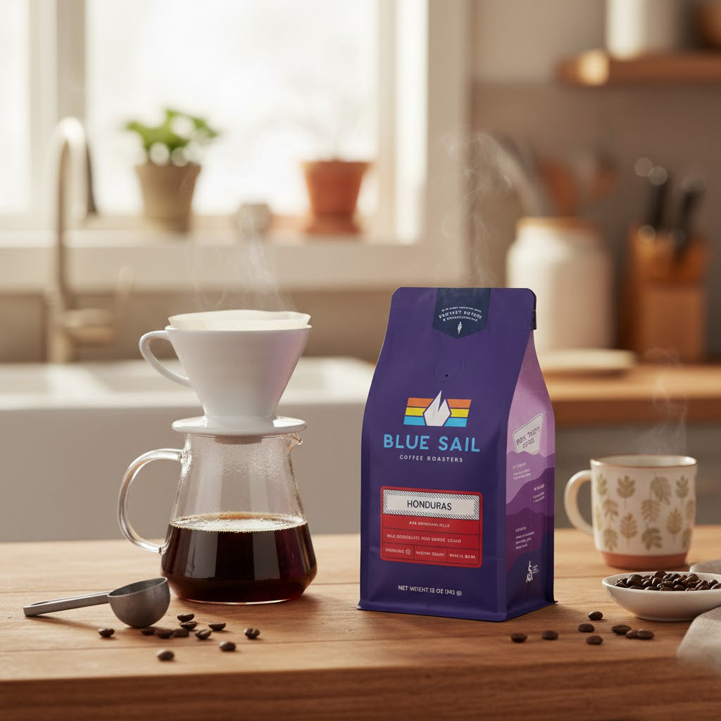 Blue Sail Coffee Backpacker's Blend, Medium Dark Roast Ground Coffee, 12 Ounce