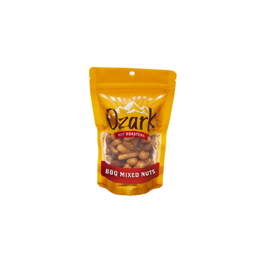 OZARK NUT ROASTERS, Smokey BBQ Mixed Nuts, Flavored Snack Nuts, World-Class Gourmet Candied Peanuts, Resealable Pack