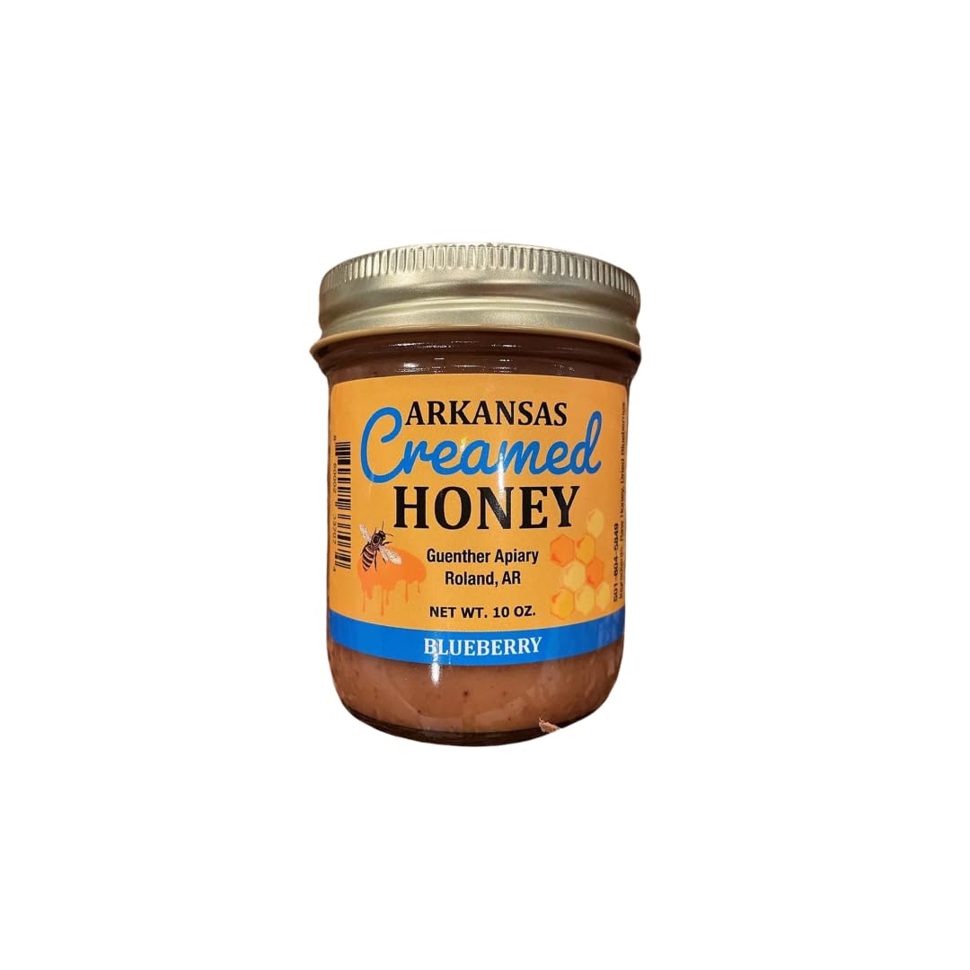 Guenther Apiary Local Arkansas Made Blueberry Creamed Honey - 100% Raw Unfiltered Honey - Crafted with Care and Expertise - Antioxidant-Rich Sweetness Packed with Nutrients - 10 oz Jar