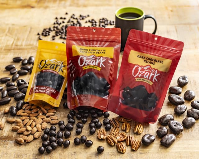 OZARK NUT ROASTERS, Dark Chocolate Pecans, Flavored Snack Nuts, World-Class Gourmet Candied Peanuts, Resealable Pack