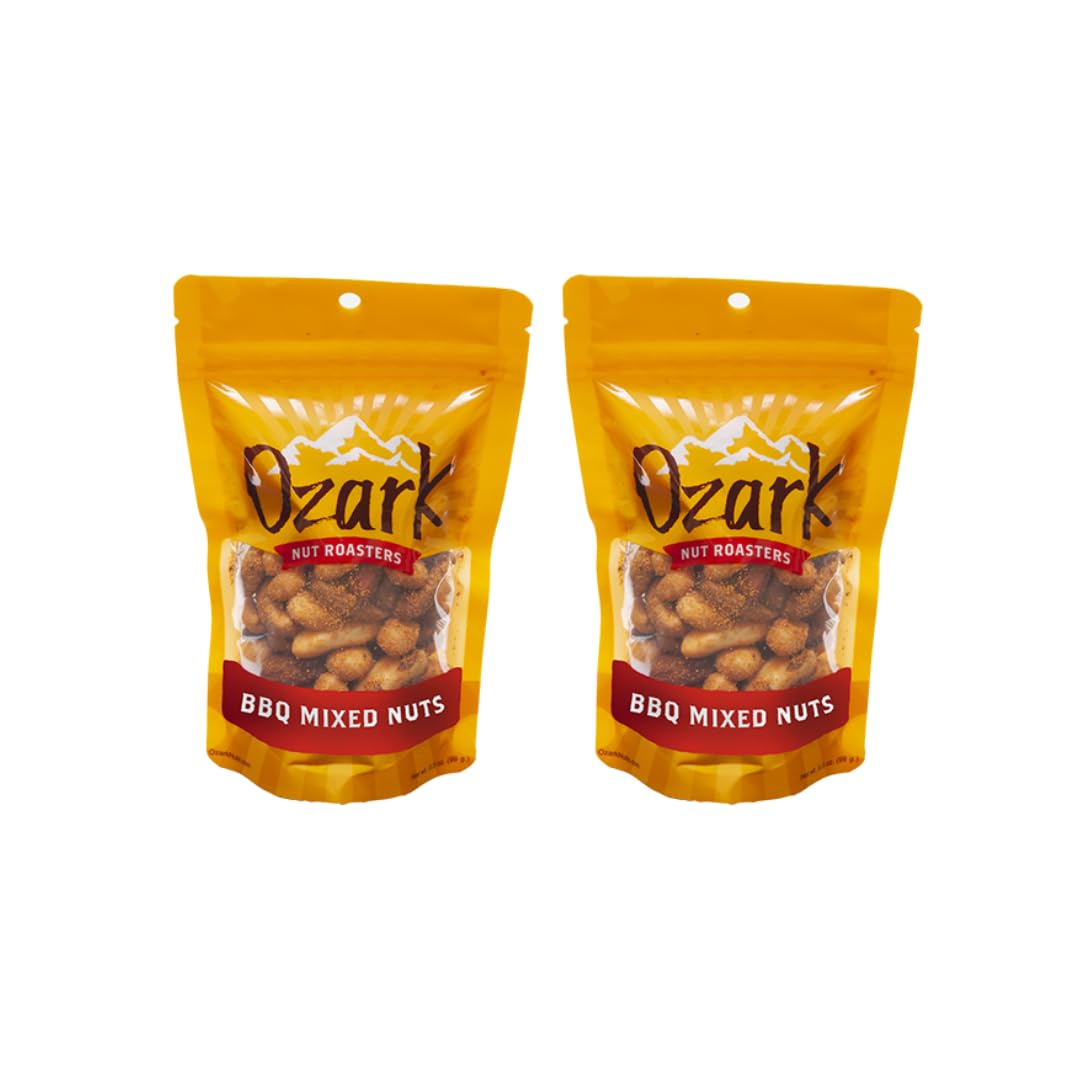 OZARK NUT ROASTERS, Smokey BBQ Mixed Nuts, Flavored Snack Nuts, World-Class Gourmet Candied Peanuts, Resealable Pack