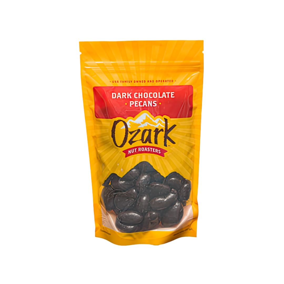 OZARK NUT ROASTERS, Dark Chocolate Pecans, Flavored Snack Nuts, World-Class Gourmet Candied Peanuts, Resealable Pack
