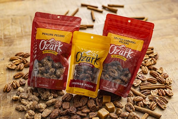 OZARK NUT ROASTERS, Cinnamon Pecans, Flavored Snack Nuts, World-Class Gourmet Candied Peanuts, Resealable Pack