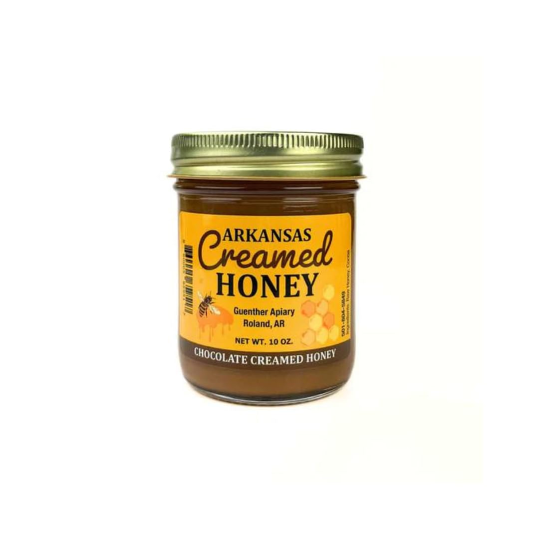 Guenther Apiary Local Arkansas Made Chocolate Creamed Honey - 100% Raw Unfiltered Honey - Crafted with Care and Expertise - Antioxidant-Rich Sweetness Packed with Nutrients - 10 oz Jar