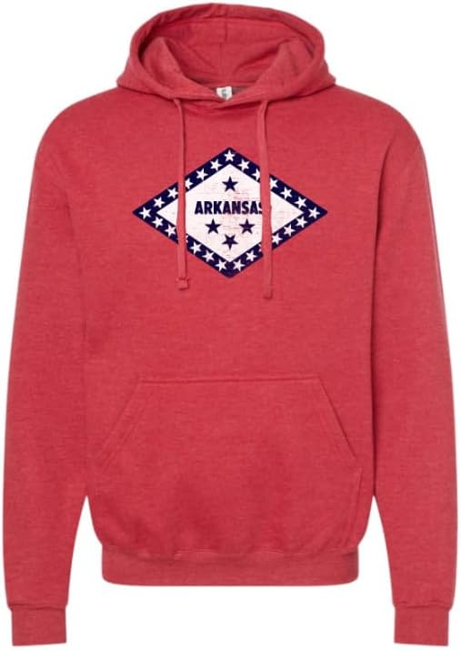 Arkansas Made Vintage State Flag Design Pullover Hoodie - Show Your State in Heather Red Cotton Poly Blend - Men, Women, Kids