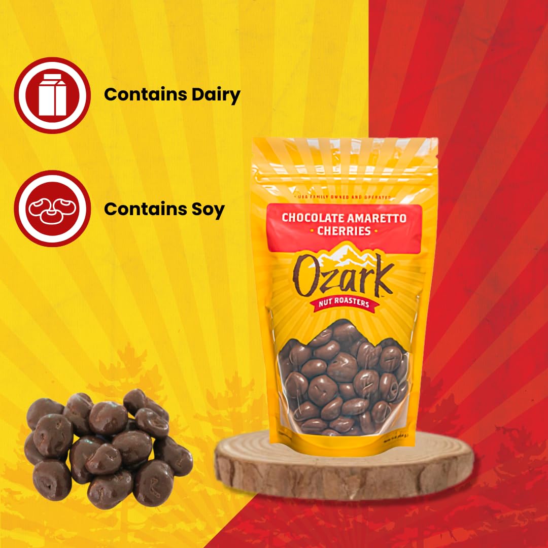 OZARK NUT ROASTERS, Chocolate Amaretto Cherries, Flavored Snack Nuts, World-Class Gourmet Candied Peanuts, Resealable Pack