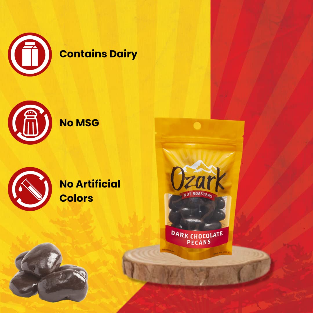 OZARK NUT ROASTERS, Dark Chocolate Pecans, Flavored Snack Nuts, World-Class Gourmet Candied Peanuts, Resealable Pack