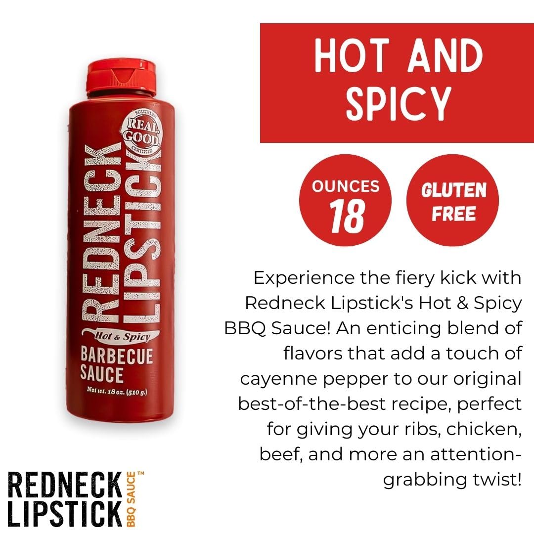 Redneck Lipstick Hot & Spicy Barbecue Sauce, 18 Ounce… (18 oz, 1)