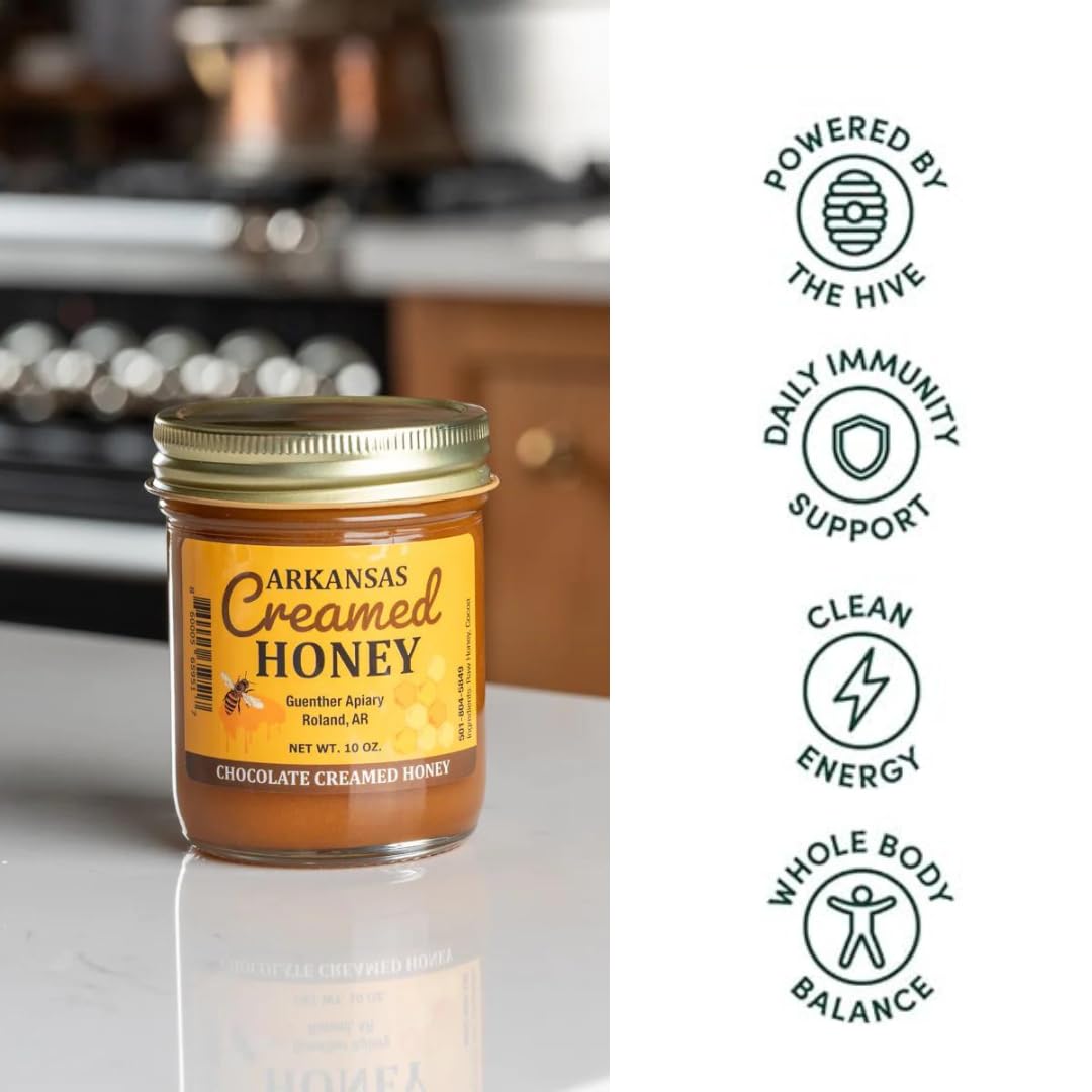 Guenther Apiary Local Arkansas Made Strawberry Creamed Honey - 100% Raw Unfiltered Honey - Crafted with Care and Expertise - Antioxidant-Rich Sweetness Packed with Nutrients - 10 oz Jar