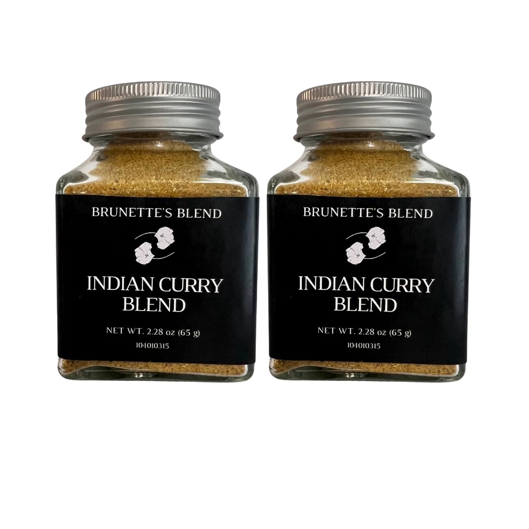 Brunette's Blend Indian Curry Seasoning Organic, No MSG, non-GMO, Vegan, Resealable Container, 2.2 Ounce (2 Pack)