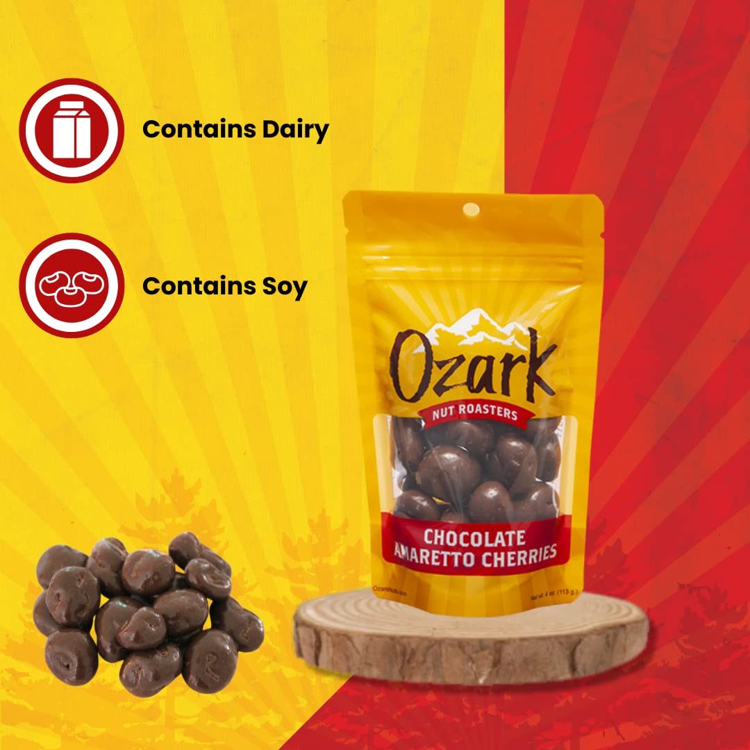 OZARK NUT ROASTERS, Chocolate Amaretto Cherries, Flavored Snack Nuts, World-Class Gourmet Candied Peanuts, Resealable Pack